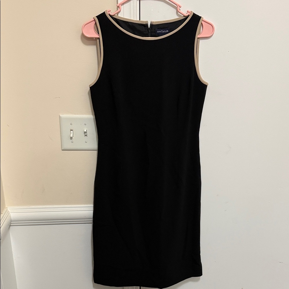 Ann Taylor Black Mini Dress with Cream Trim